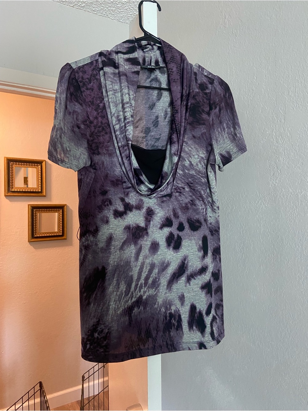 AGB Purple Tie-Dye Cowl Neck Short Sleeve Top